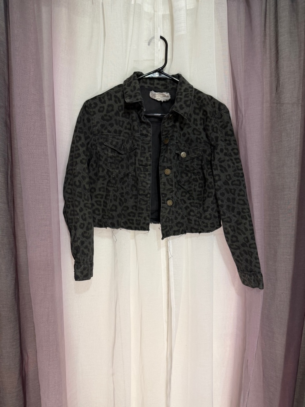 Alterd state Cropped Black Leopard Print Denim Jacket
